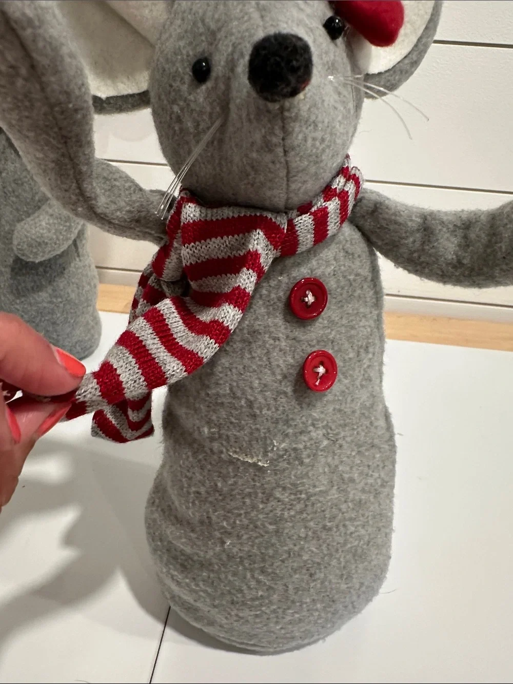 Gray Felt Mouse Pair with Red Accents
